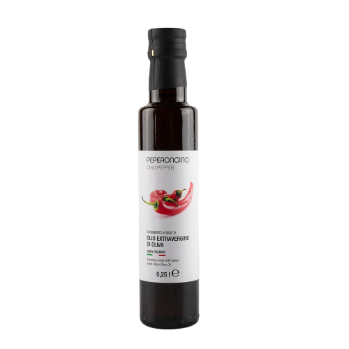 Natives kaltgepresstes Olivenöl mit Chili - Olio extravergine - 250ml Glasflasche