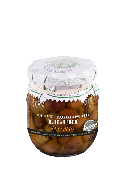 Antipasto ligurische Taggiasca-Oliven, entsteint in nativem Olivenöl extra vergine - 280g Glas